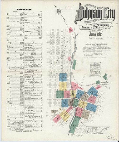 Johnson City Tennessee 1913 - Fire Insurance Index - Old Map Reprint