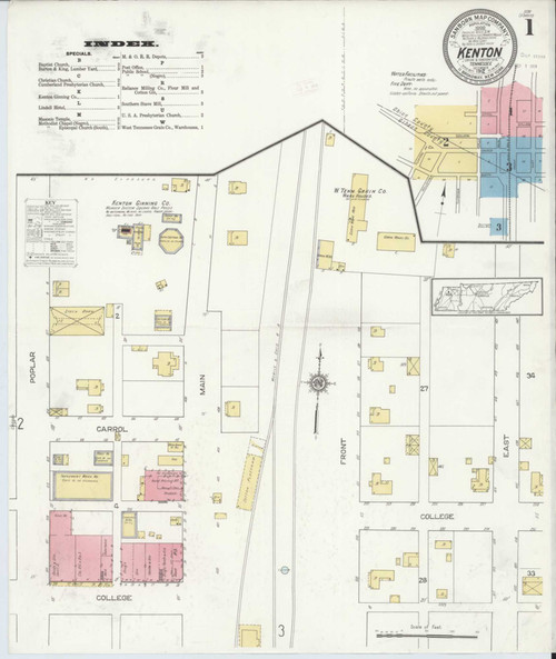 Kenton Tennessee 1912 - Fire Insurance Index - Old Map Reprint