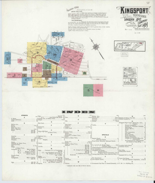 Kingsport Tennessee 1919 - Fire Insurance Index - Old Map Reprint