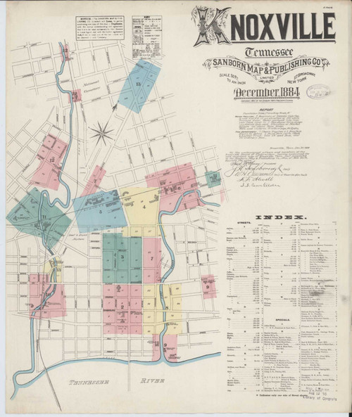 Knoxville Tennessee 1884 - Fire Insurance Index - Old Map Reprint