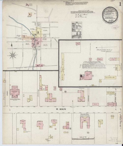 Lebanon Tennessee 1888 - Fire Insurance Index - Old Map Reprint