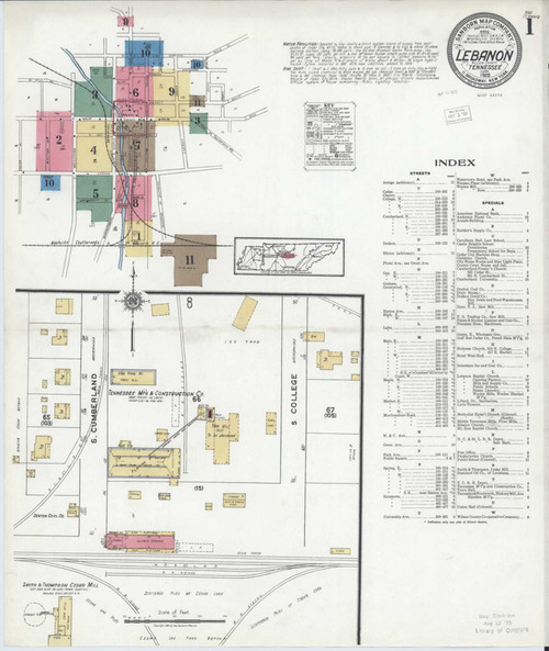 Lebanon Tennessee 1920 - Fire Insurance Index - Old Map Reprint