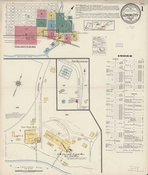 Lenoir City Tennessee 1922 - Fire Insurance Index - Old Map Reprint