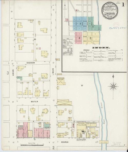 Lewisburg Tennessee 1897 - Fire Insurance Index - Old Map Reprint