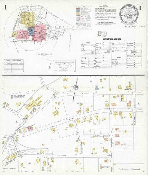 Livingston Tennessee 1933 - Fire Insurance Index - Old Map Reprint