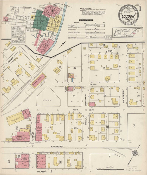 Loudon Tennessee 1922 - Fire Insurance Index - Old Map Reprint