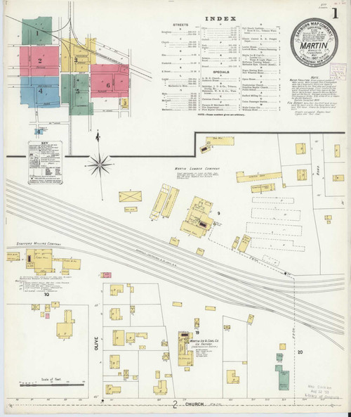 Martin Tennessee 1907 - Fire Insurance Index - Old Map Reprint