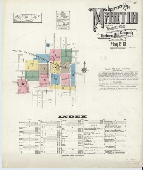 Martin Tennessee 1913 - Fire Insurance Index - Old Map Reprint