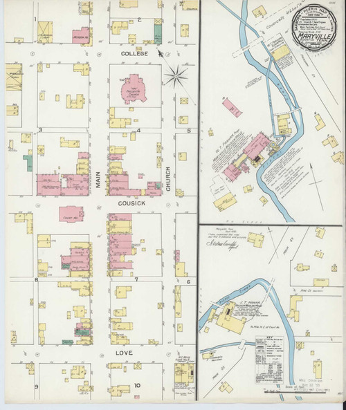 Maryville Tennessee 1892 - Fire Insurance Index - Old Map Reprint