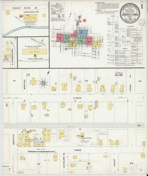 Morristown Tennessee 1908 - Fire Insurance Index - Old Map Reprint