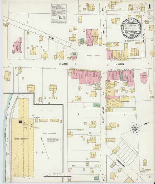 Mount Pleasant Tennessee 1889 - Fire Insurance Index - Old Map Reprint