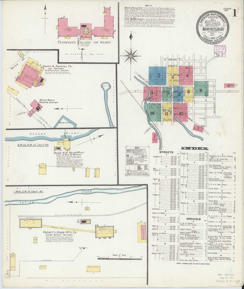 Murfreesboro Tennessee 1907 - Fire Insurance Index - Old Map Reprint