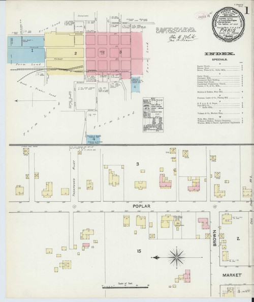 Paris Tennessee 1891 - Fire Insurance Index - Old Map Reprint