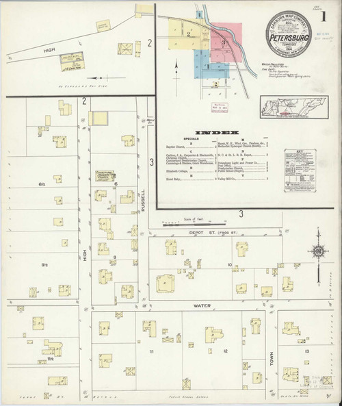 Petersburgh Tennessee 1914 - Fire Insurance Index - Old Map Reprint