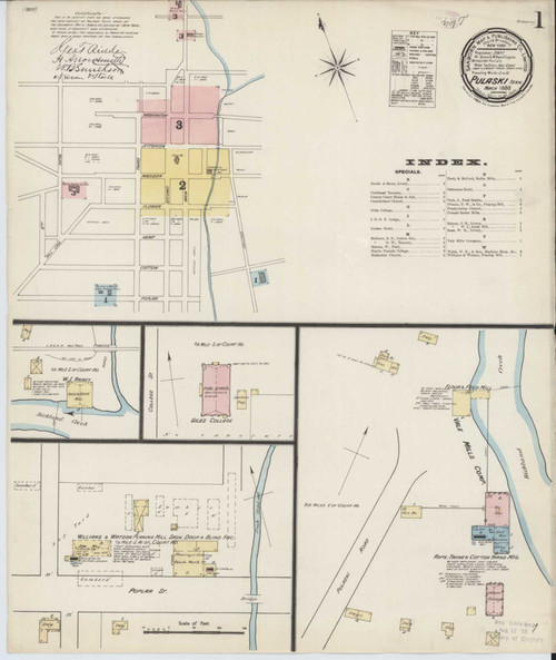 Pulaski Tennessee 1888 - Fire Insurance Index - Old Map Reprint