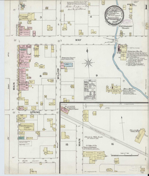 Springfield Tennessee 1888 - Fire Insurance Index - Old Map Reprint