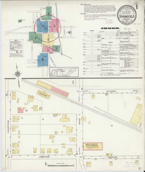 Springfield Tennessee 1913 - Fire Insurance Index - Old Map Reprint