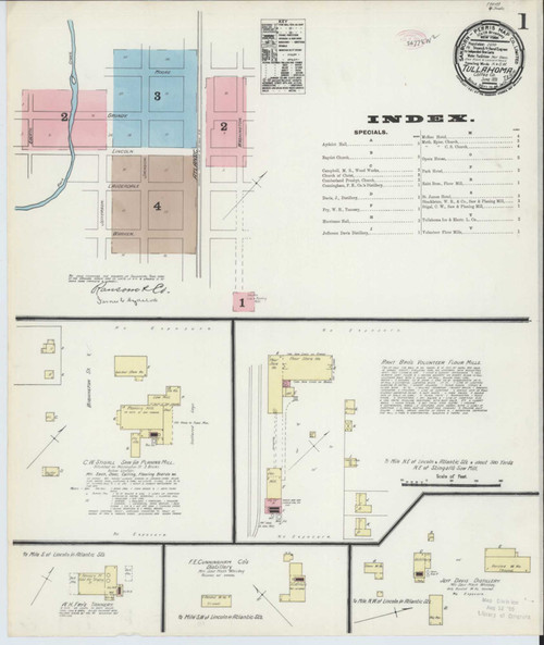 Tullahoma Tennessee 1891 - Fire Insurance Index - Old Map Reprint