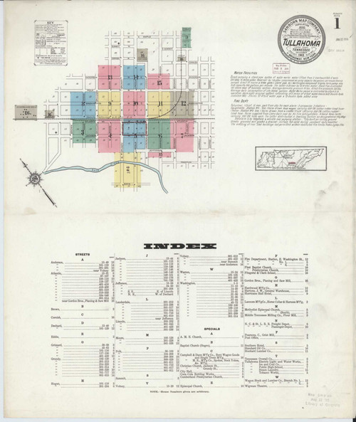 Tullahoma Tennessee 1913 - Fire Insurance Index - Old Map Reprint