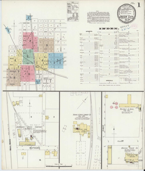 Union City Tennessee 1897 - Fire Insurance Index - Old Map Reprint