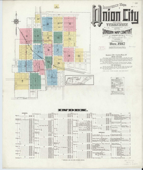 Union City Tennessee 1912 - Fire Insurance Index - Old Map Reprint