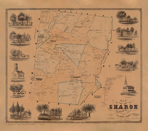 Sharon 1853 Clark - Old Map Reprint - Connecticut Cities Other