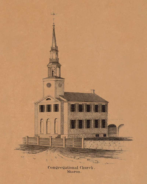 Congregational Church - Ellsworth - Sharon Connecticut 1853 Old Town Map Custom Print - Excerpt from Sharon Town Map