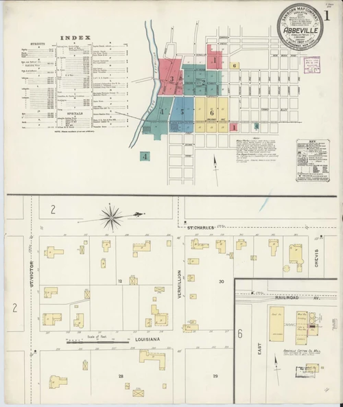 Abbeville Louisiana 1907 - Fire Insurance Index - Old Map Reprint