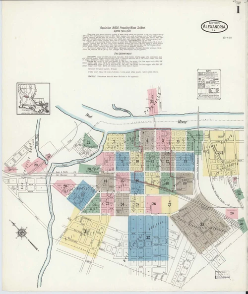 Alexandria Louisiana 1914 - Fire Insurance Index - Old Map Reprint