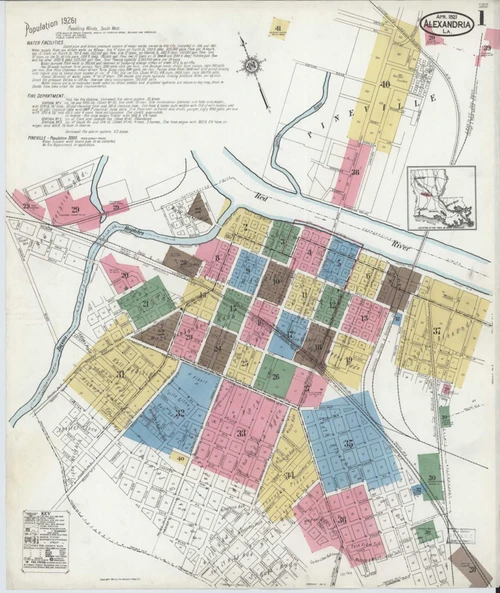 Alexandria Louisiana 1921 - Fire Insurance Index - Old Map Reprint
