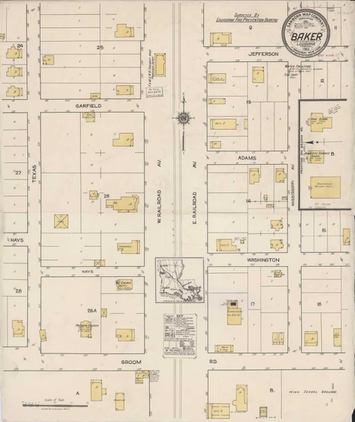 Baker Louisiana 1922 - Fire Insurance Index - Old Map Reprint