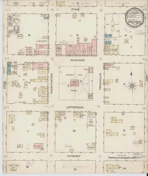 Bastrop Louisiana 1886 - Fire Insurance Index - Old Map Reprint