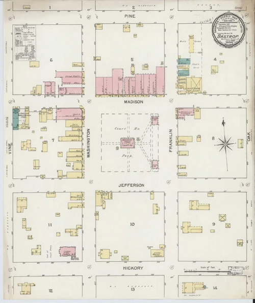 Bastrop Louisiana 1892 - Fire Insurance Index - Old Map Reprint