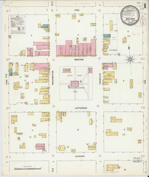Bastrop Louisiana 1899 - Fire Insurance Index - Old Map Reprint