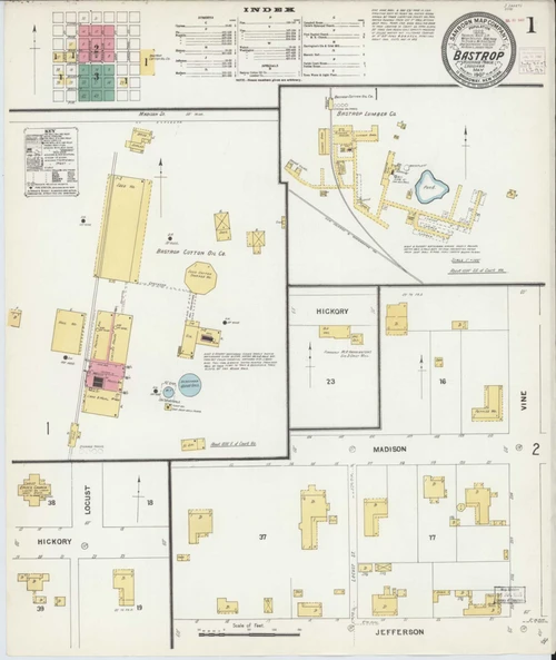 Bastrop Louisiana 1907 - Fire Insurance Index - Old Map Reprint