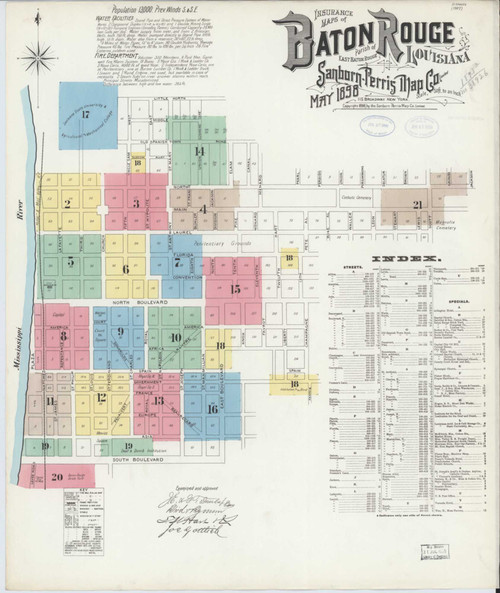 Baton Rouge Louisiana 1898 - Fire Insurance Index - Old Map Reprint