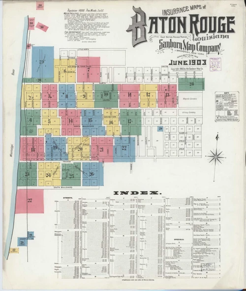 Baton Rouge Louisiana 1903 - Fire Insurance Index - Old Map Reprint