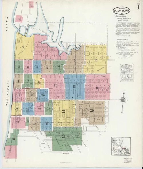 Baton Rouge Louisiana 1916 - Fire Insurance Index - Old Map Reprint