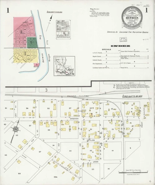 Berwick Louisiana 1906 - Fire Insurance Index - Old Map Reprint