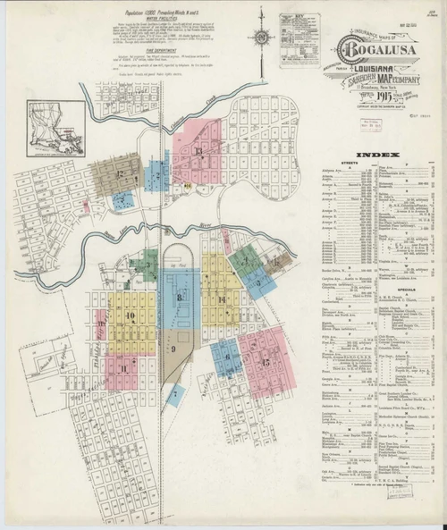 Bogalusa Louisiana 1915 - Fire Insurance Index - Old Map Reprint