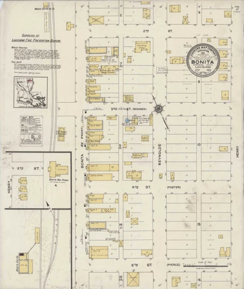 Bonita Louisiana 1922 - Fire Insurance Index - Old Map Reprint