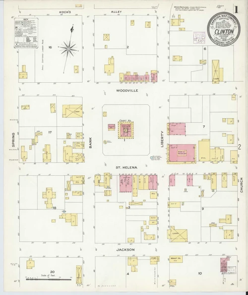 Clinton Louisiana 1908 - Fire Insurance Index - Old Map Reprint