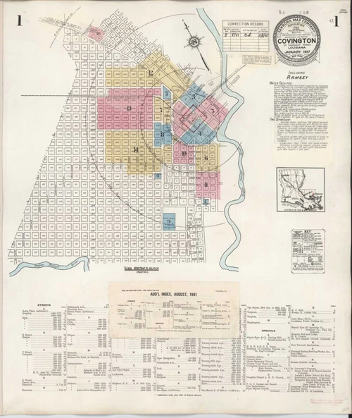 Covington Louisiana 1941 - Fire Insurance Index - Old Map Reprint