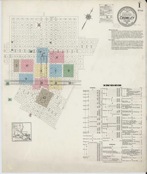 Crowley Louisiana 1915 - Fire Insurance Index - Old Map Reprint