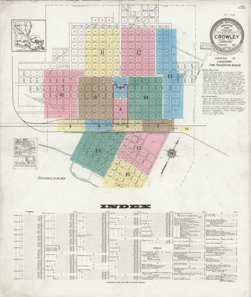 Crowley Louisiana 1925 - Fire Insurance Index - Old Map Reprint