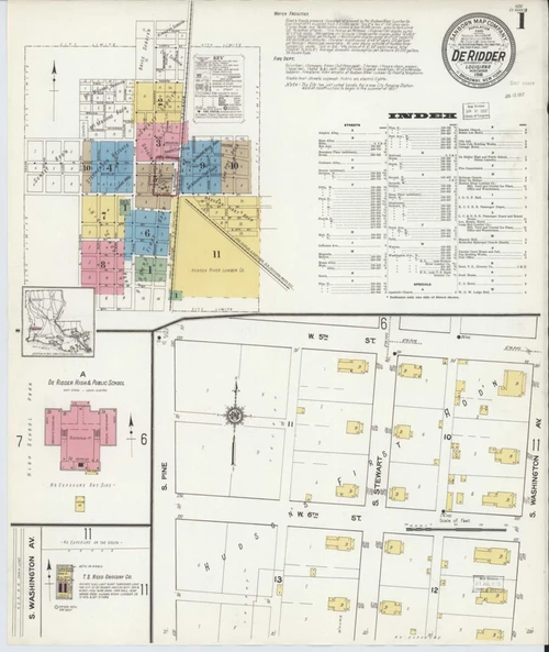 De Ridder Louisiana 1916 - Fire Insurance Index - Old Map Reprint