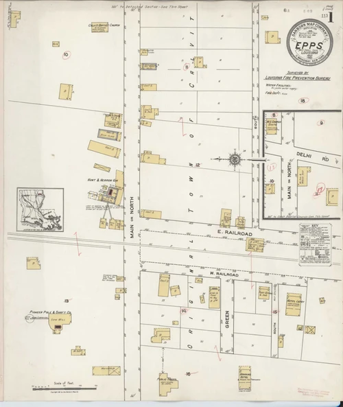 Epps Louisiana 1921 - Fire Insurance Index - Old Map Reprint