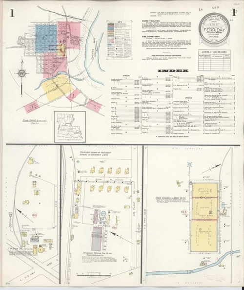 Ferriday Louisiana 1938 - Fire Insurance Index - Old Map Reprint