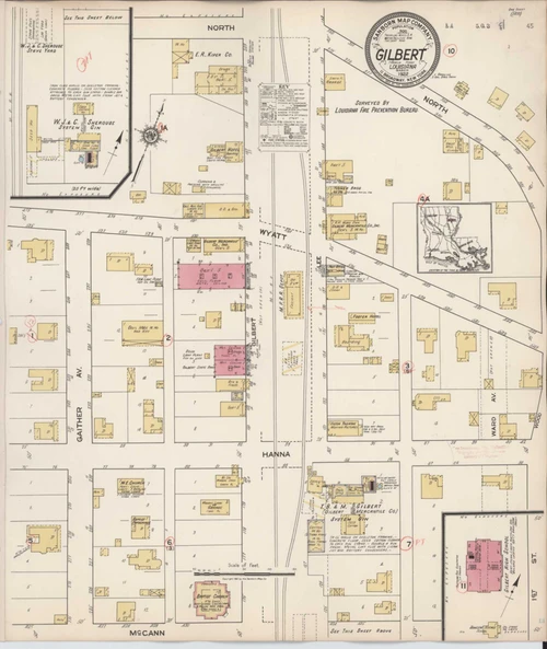 Gilbert Louisiana 1922 - Fire Insurance Index - Old Map Reprint