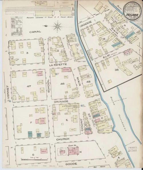 Houma Louisiana 1885 - Fire Insurance Index - Old Map Reprint